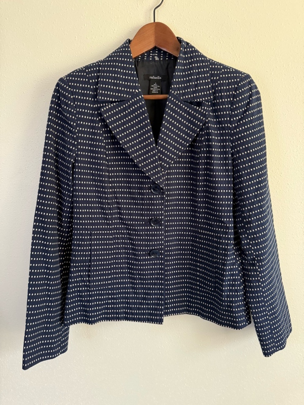 Rafaella Navy Patterned Blazer Women Size 8 Tailored Jacket Work Office - Picture 5 of 9